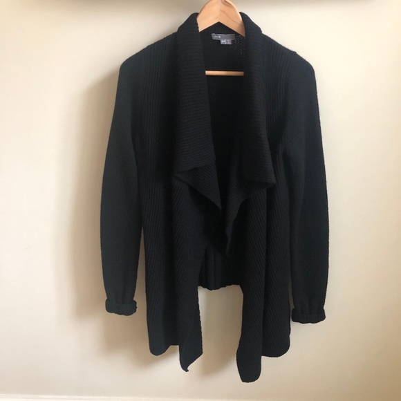 VINCE Black Ribbed Draped Cardigan - Size Small - Picture 4 of 8